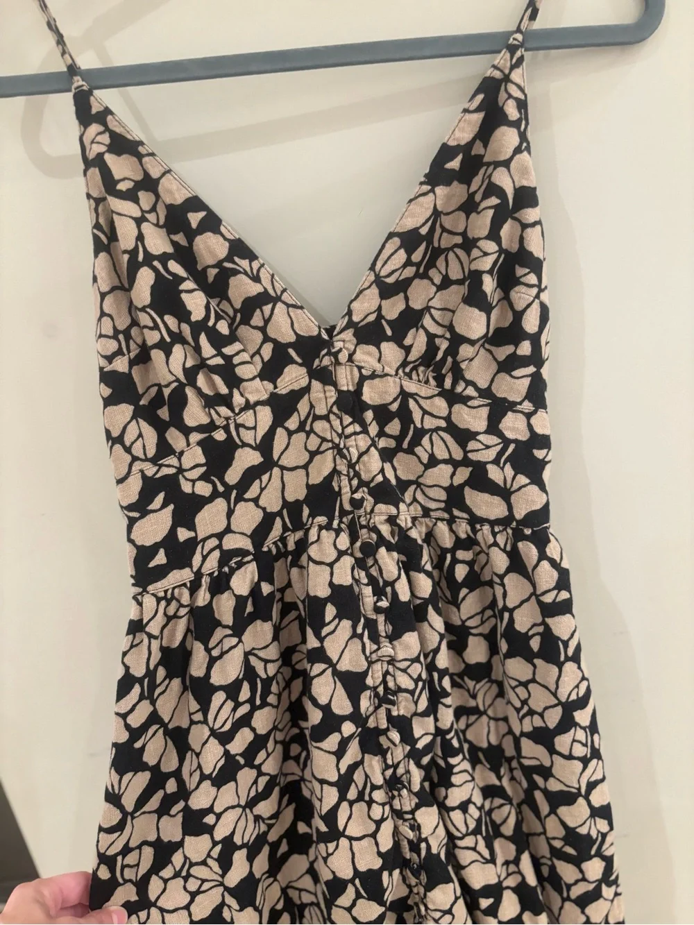 Abercrombie & Fitch Black and Cream Floral Maxi Dress with Spaghetti Straps